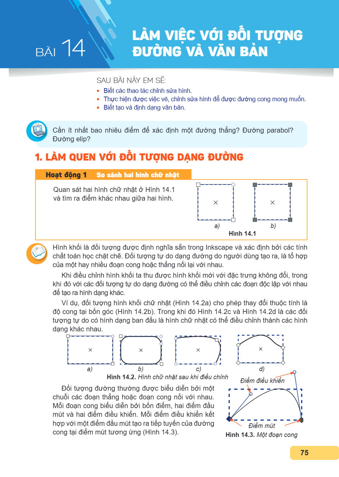 Bài 14. Làm việc với đối tượng đường và văn bản SAU BÀI NÀY EM SẼ: Biết các thao tác chỉnh sửa hình. Thực hiện được việc vẽ, chỉnh sửa hình để được đường cong m