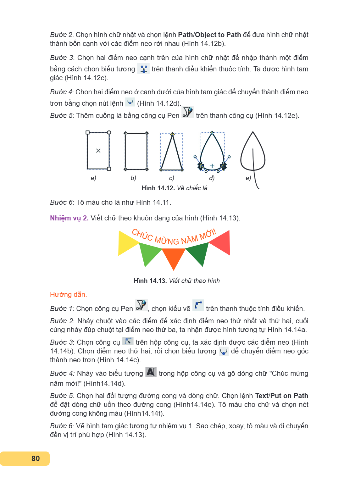 Bước 2: Chọn hình chữ nhật và chọn lệnh Path/Object to Path để đưa hình chữ nhật thành bốn cạnh với các điểm neo rời nhau (Hình 14.12b). Bước 3: Chọn hai điểm n