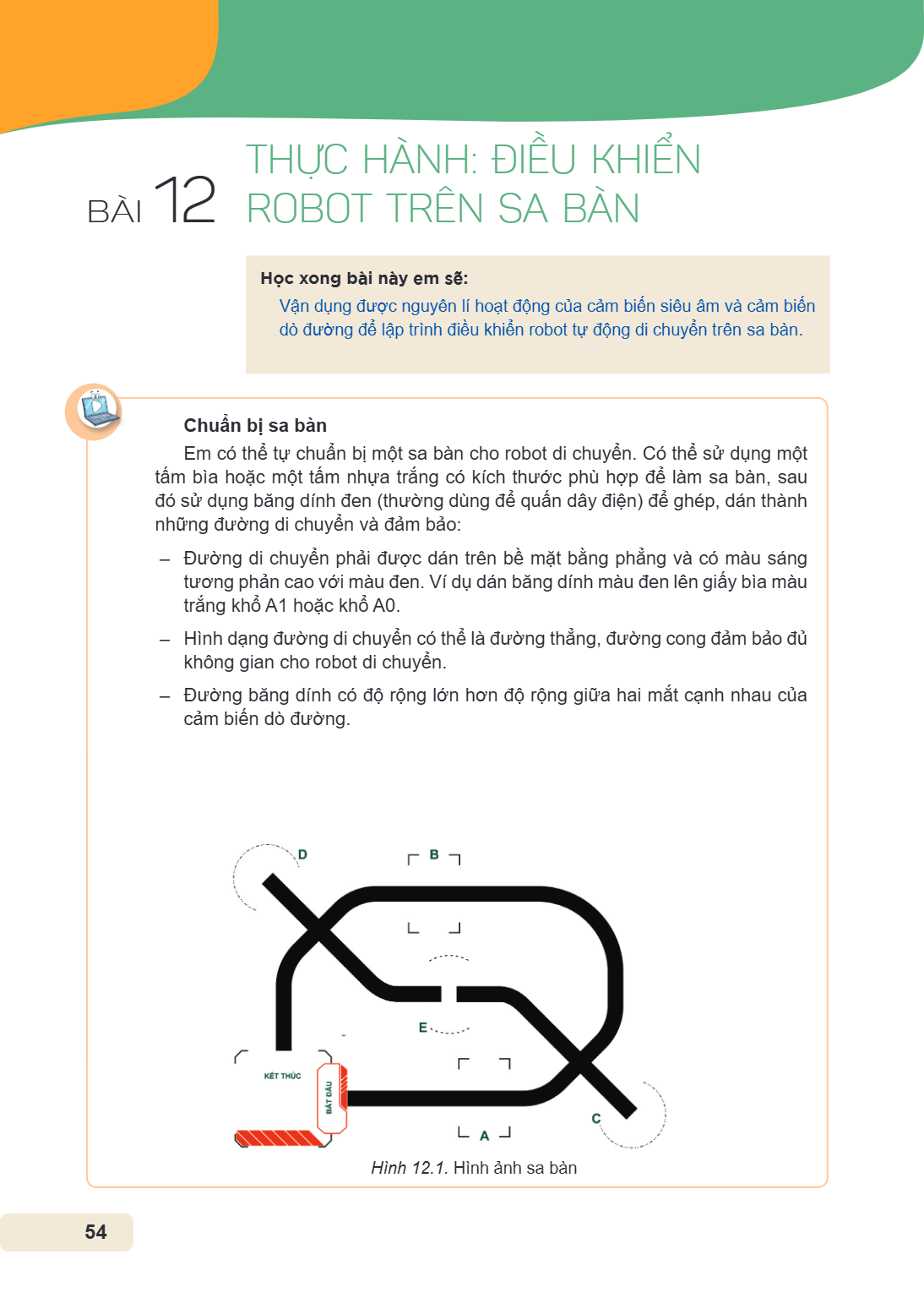 Thực hành: Điều khiển robot trên sa bàn Học xong bài này em sẽ: Vận dụng được nguyên lí hoạt động của cảm biến siêu âm và cảm biến dò đường để lập trình điều kh