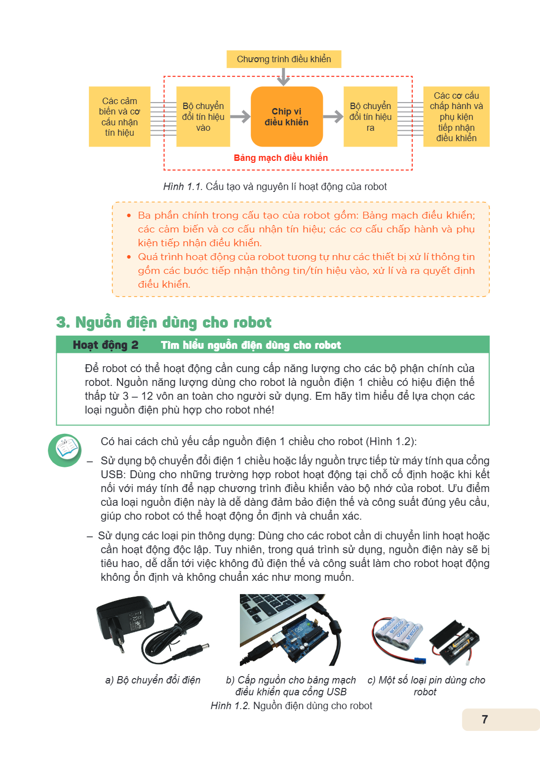 Hình 1.1. Cấu tạo và nguyên lí hoạt động của robot Ba phần chính trong cấu tạo của robot gồm: Bảng mạch điều khiển; các cảm biến và cơ cấu nhận tín hiệu; các cơ