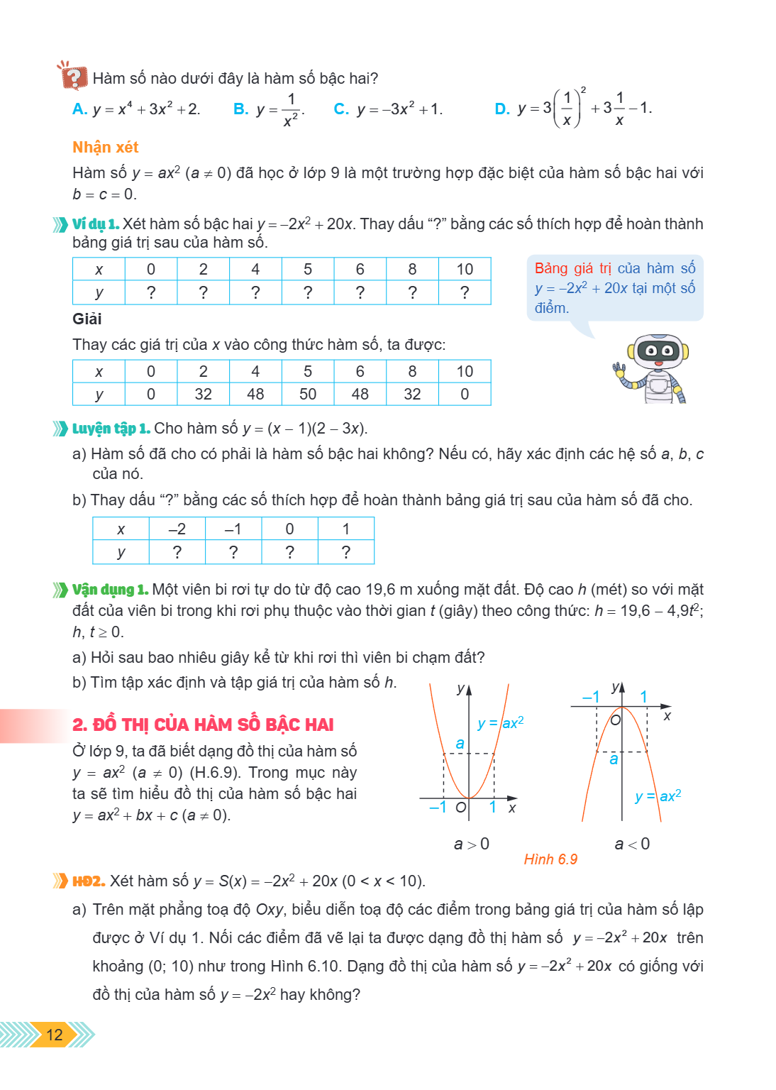 Hàm số nào dưới đây là hàm số bậc hai? A. $y = x^4 + 3x^2 + 2$. B. $y = \frac{1}{x^2}$. C. $y = -3x^2 + 1$. D. $y = 3\left(\frac{1}{x}\right)^2 + 3\frac{1}{x} -