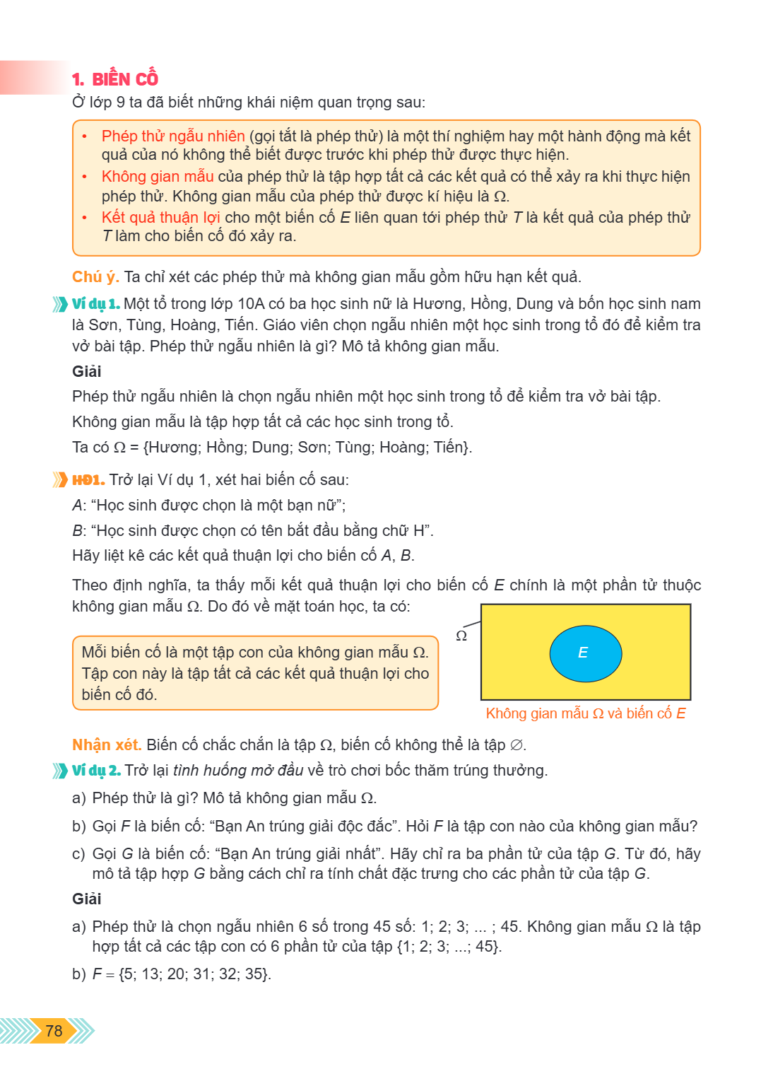 1. BIẾN CỐ Ở lớp 9 ta đã biết những khái niệm quan trọng sau: Phép thử ngẫu nhiên (gọi tắt là phép thử) là một thí nghiệm hay một hành động mà kết quả của nó kh