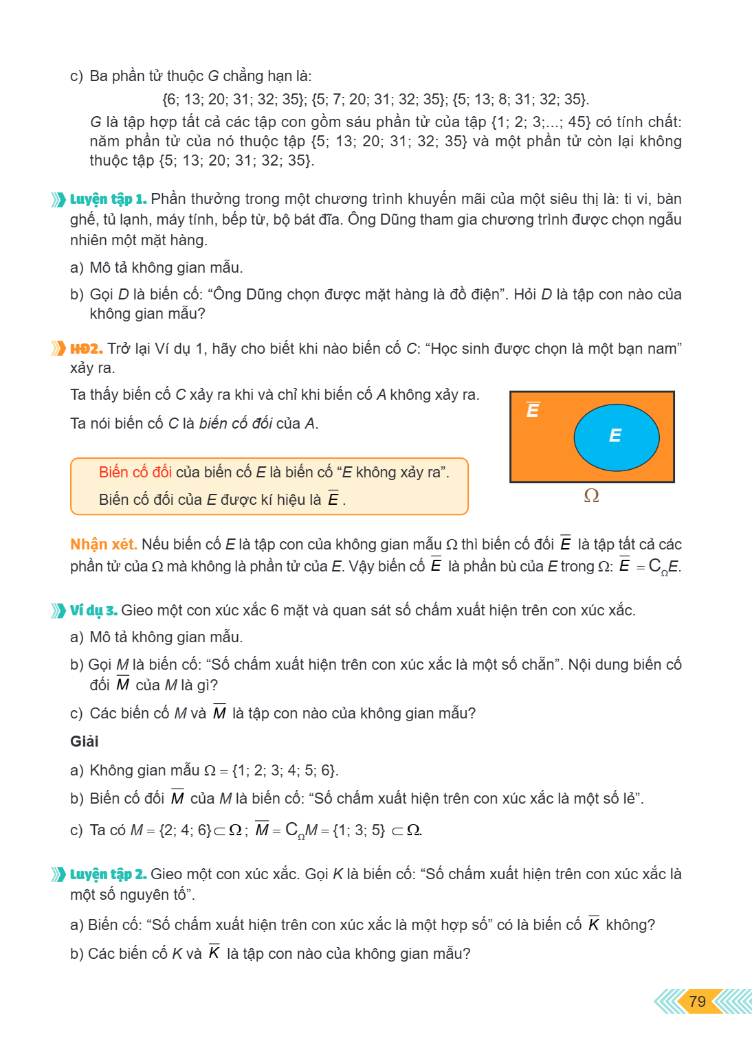 c) Ba phần tử thuộc $G$ chẳng hạn là: ${6; 13; 20; 31; 32; 35}; {5; 7; 20; 31; 32; 35}; {5; 13; 8; 31; 32; 35}$. $G$ là tập hợp tất cả các tập con gồm sáu phần 