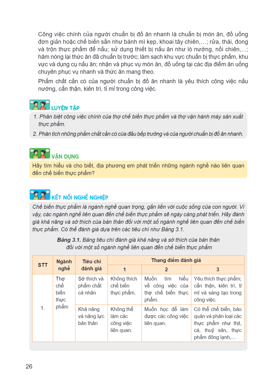 Công việc chính của người chuẩn bị đồ ăn nhanh là chuẩn bị món ăn, đồ uống đơn giản hoặc chế biến sẵn như bánh mì kẹp, khoai tây chiên,...; rửa, thái, đan và tr