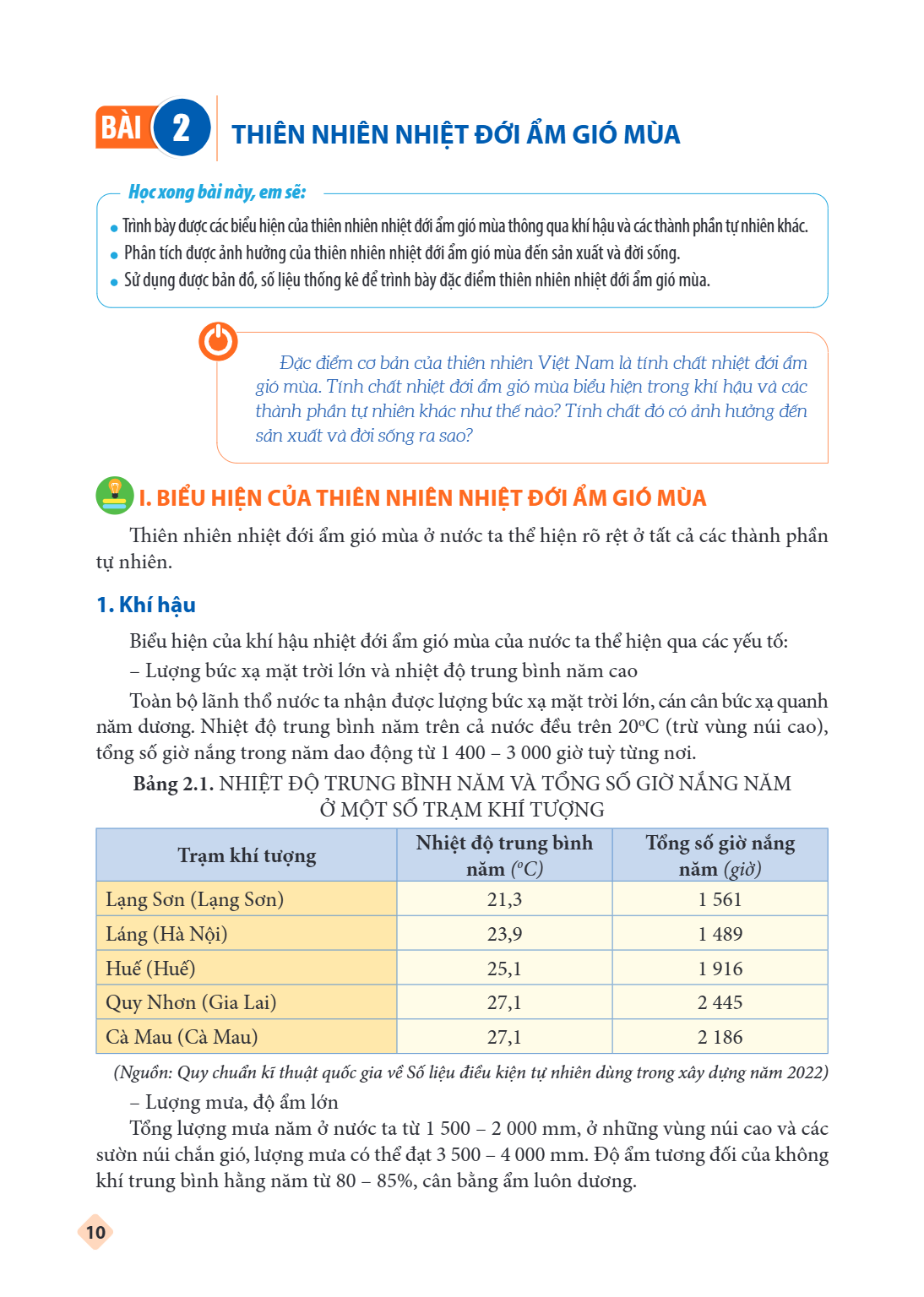 Bài 2. Thiên nhiên nhiệt đới ẩm gió mùa Học xong bài này, em sẽ: Trình bày được các biểu hiện của thiên nhiên nhiệt đới ẩm gió mùa thông qua khí hậu và các thàn