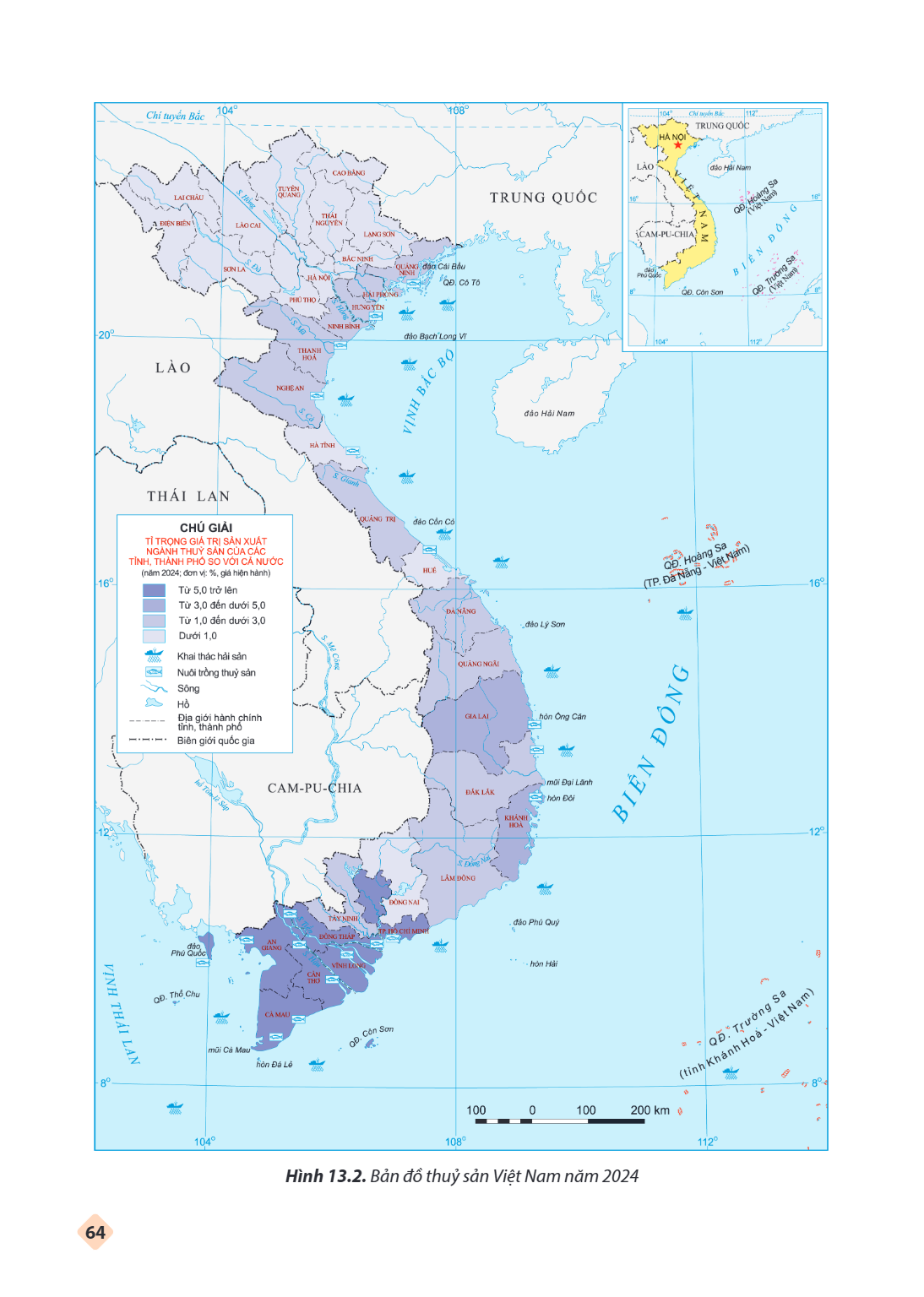 Hình 13.2. Bản đồ thuỷ sản Việt Nam năm 2024