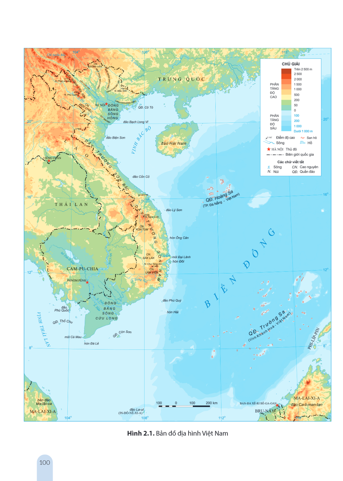 Hình 2.1. Bản đồ địa hình Việt Nam