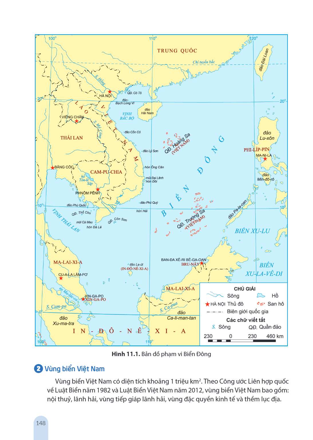 Hình 11.1. Bản đồ phạm vi Biển Đông 2 Vùng biển Việt Nam Vùng biển Việt Nam có diện tích khoảng 1 triệu km2. Theo Công ước Liên hợp quốc về Luật Biển năm 1982 v
