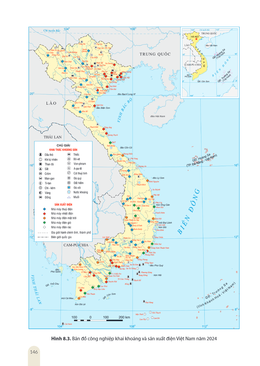 Hình 8.3. Bản đồ công nghiệp khai khoáng và sản xuất điện Việt Nam năm 2024