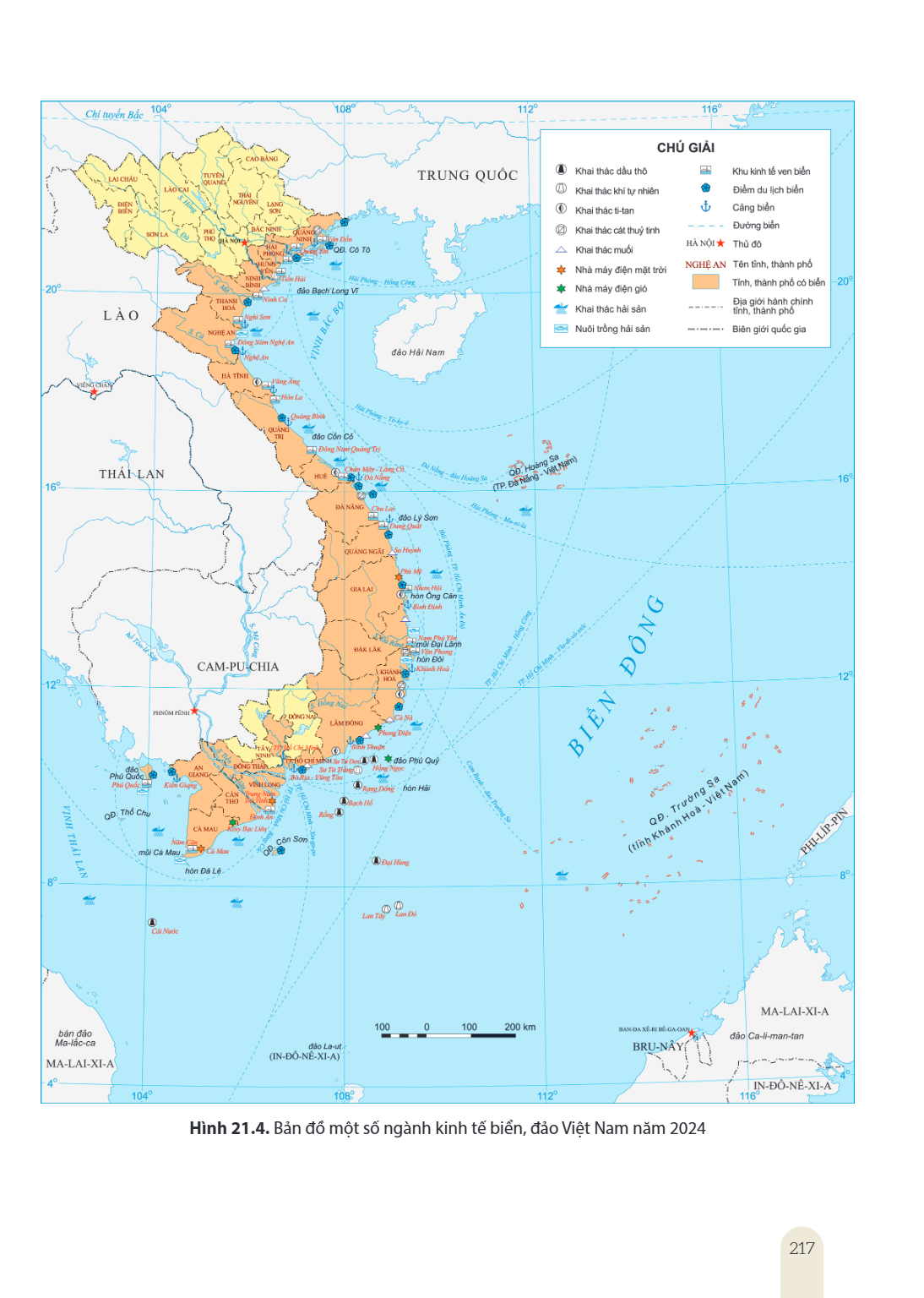 Hình 21.4. Bản đồ một số ngành kinh tế biển, đảo Việt Nam năm 2024