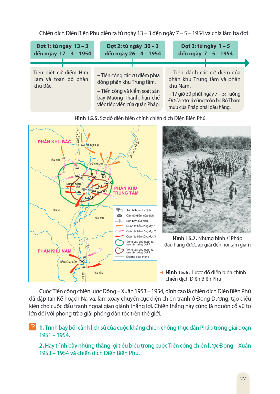 Chiến dịch Điện Biên Phủ diễn ra từ ngày 13 – 3 đến ngày 7 – 5 – 1954 và chia làm ba đợt. Đợt 1: từ ngày 13 – 3 đến ngày 17 – 3 – 1954 Đợt 2: từ ngày 30 – 3 đến