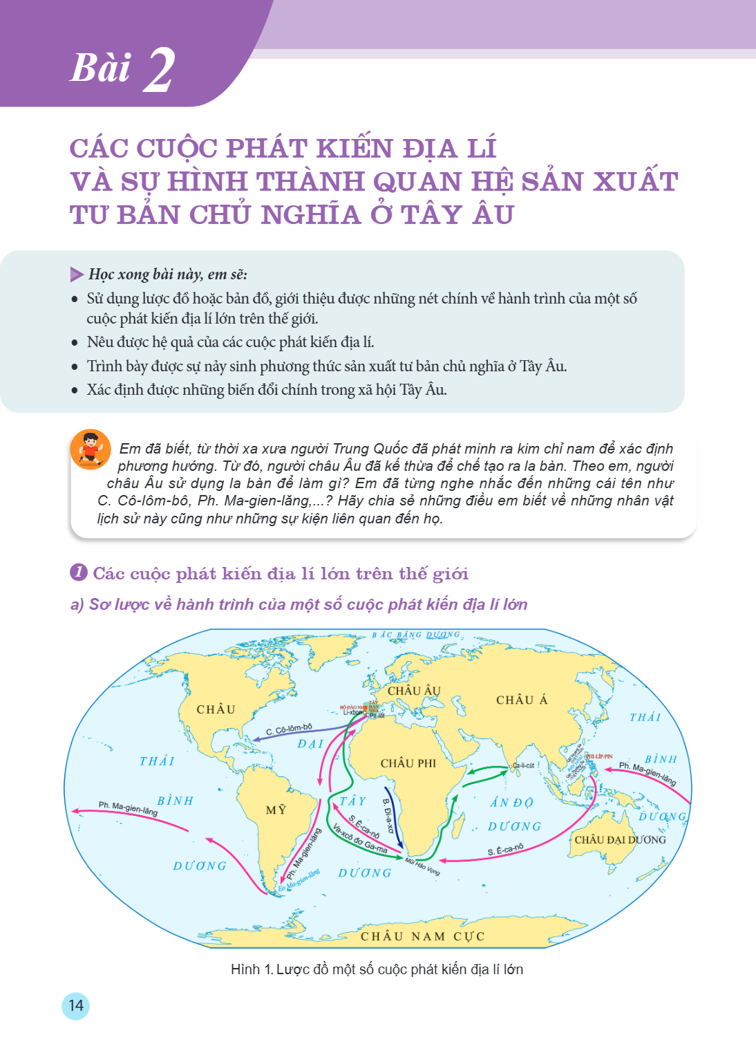 Bài 2. Các cuộc phát kiến địa lí và sự hình thành quan hệ sản xuất tư bản chủ nghĩa ở Tây Âu Học xong bài này, em sẽ: Sử dụng lược đồ hoặc bản đồ, giới thiệu đư