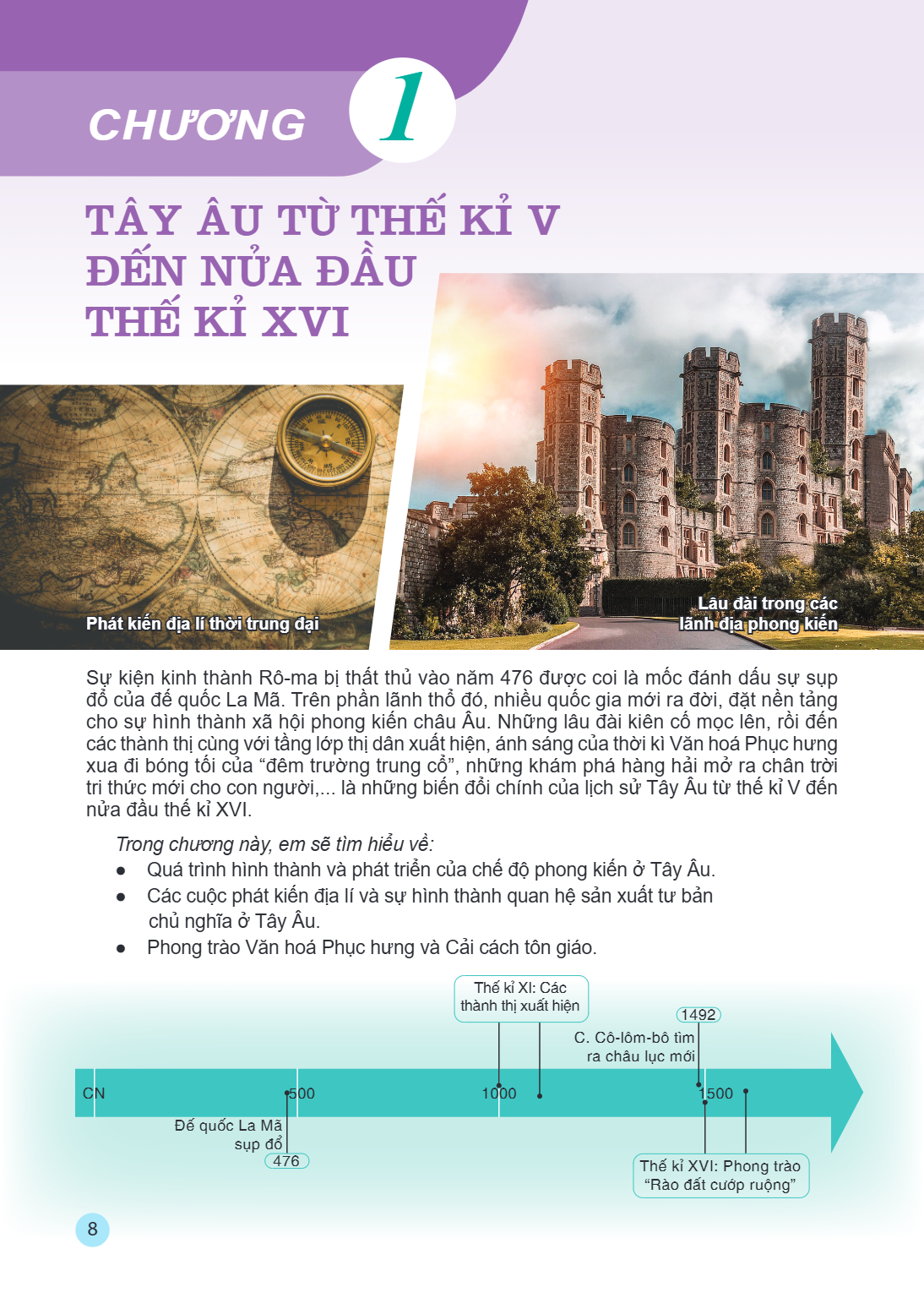 Chương 1. TÂY ÂU TỪ THẾ KỈ V ĐẾN NỬA ĐẦU THẾ KỈ XVI Phát kiến địa lí thời trung đại Lâu đài trong các lãnh địa phong kiến Sự kiện kinh thành Rô-ma bị thất thủ v