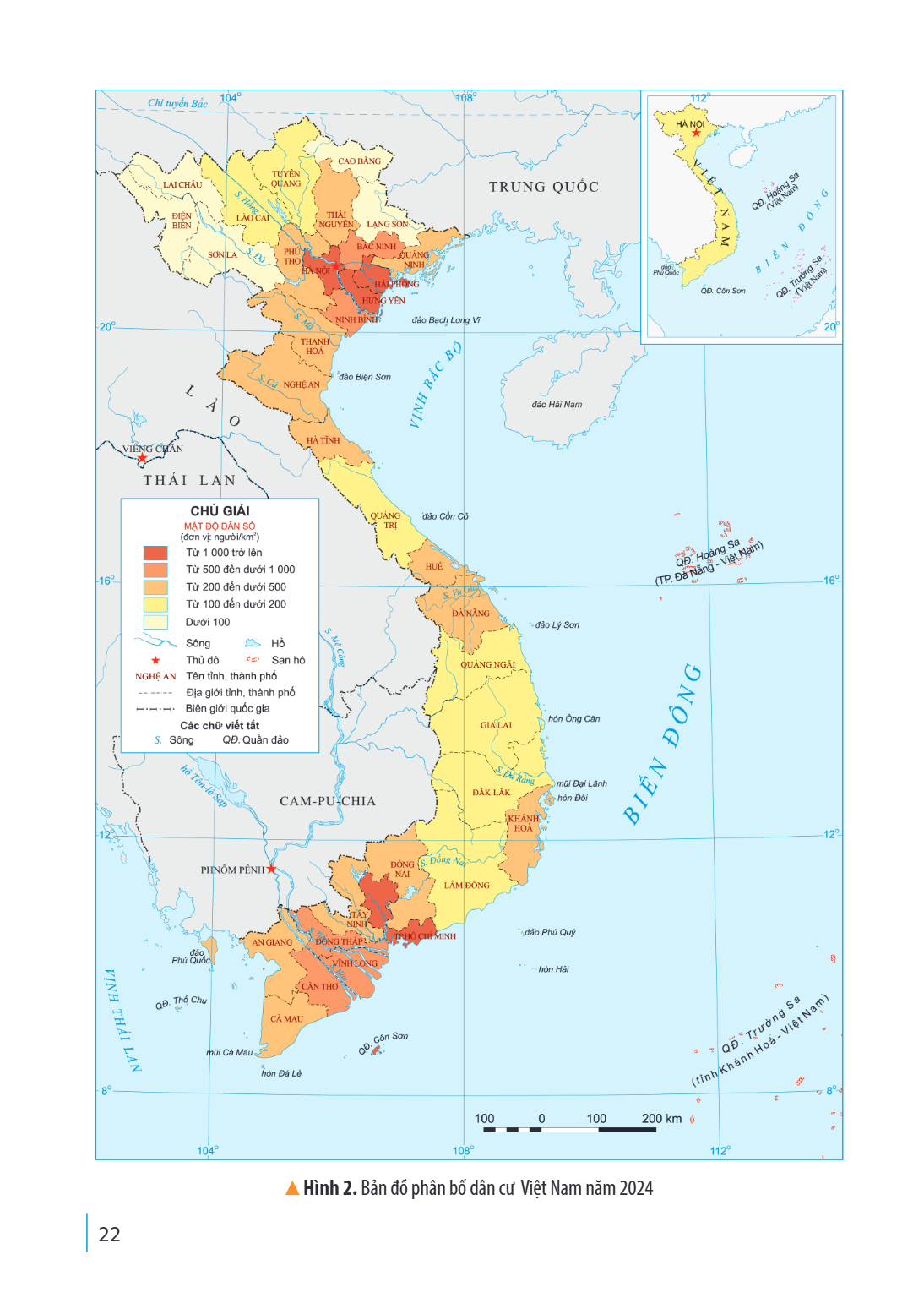 Hình 2. Bản đồ phân bố dân cư Việt Nam năm 2024