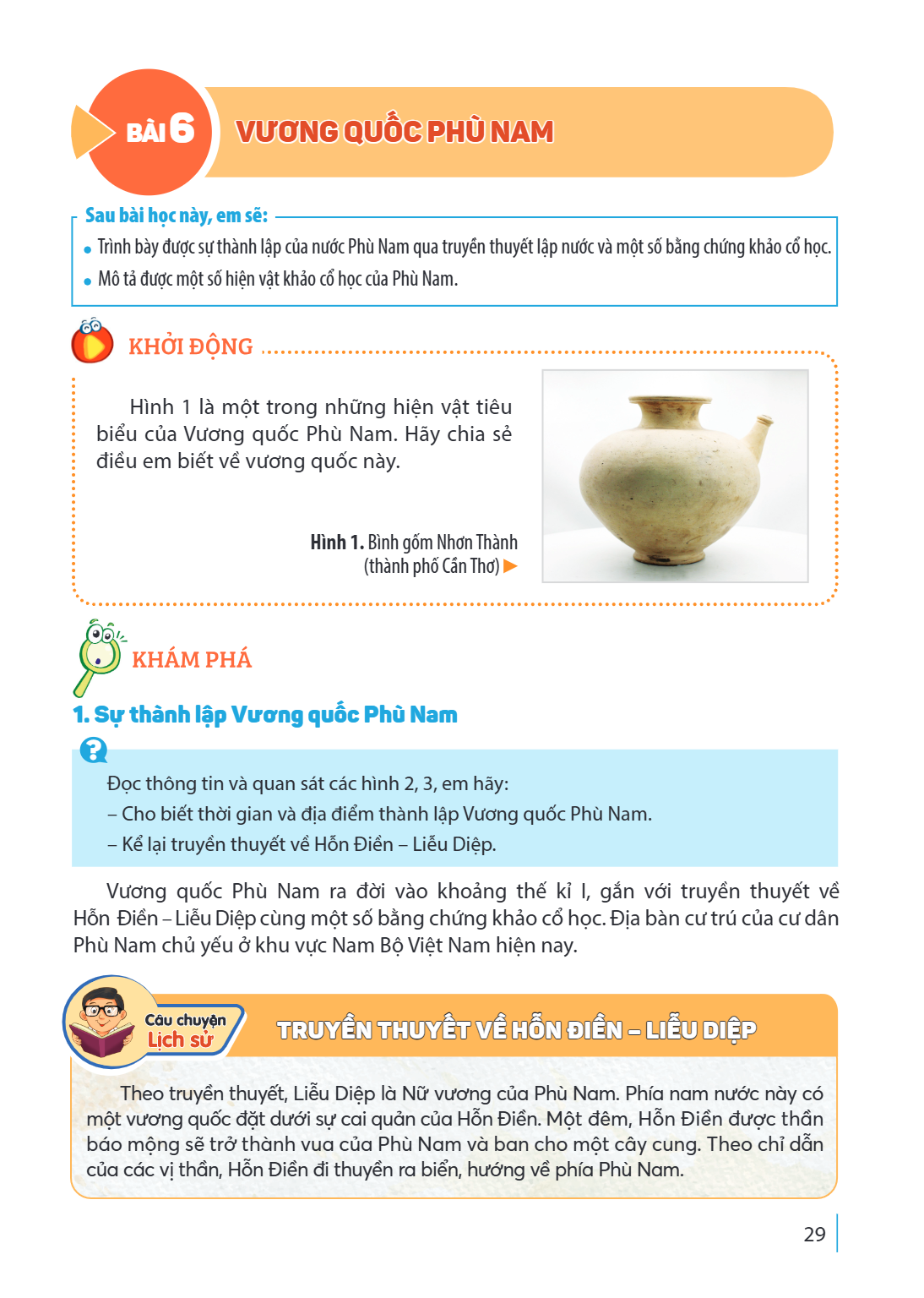Bài 6. Vương quốc Phù Nam Sau bài học này, em sẽ: Trình bày được sự thành lập của nước Phù Nam qua truyền thuyết lập nước và một số bằng chứng khảo cổ học. Mô t