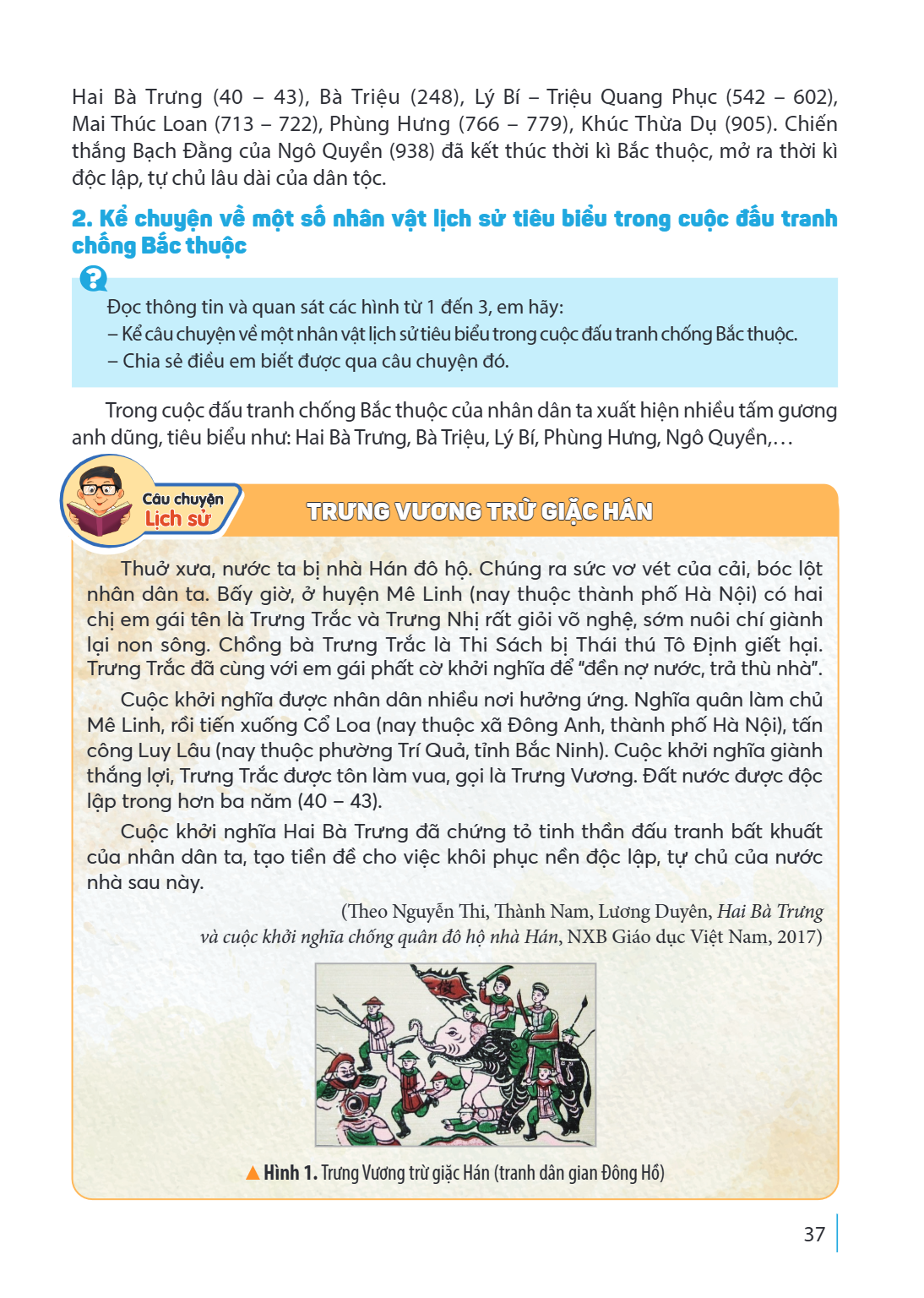 Hai Bà Trưng (40 - 43), Bà Triệu (248), Lý Bí - Triệu Quang Phục (542 - 602), Mai Thúc Loan (713 - 722), Phùng Hưng (766 - 779), Khúc Thừa Dụ (905). Chiến thắng