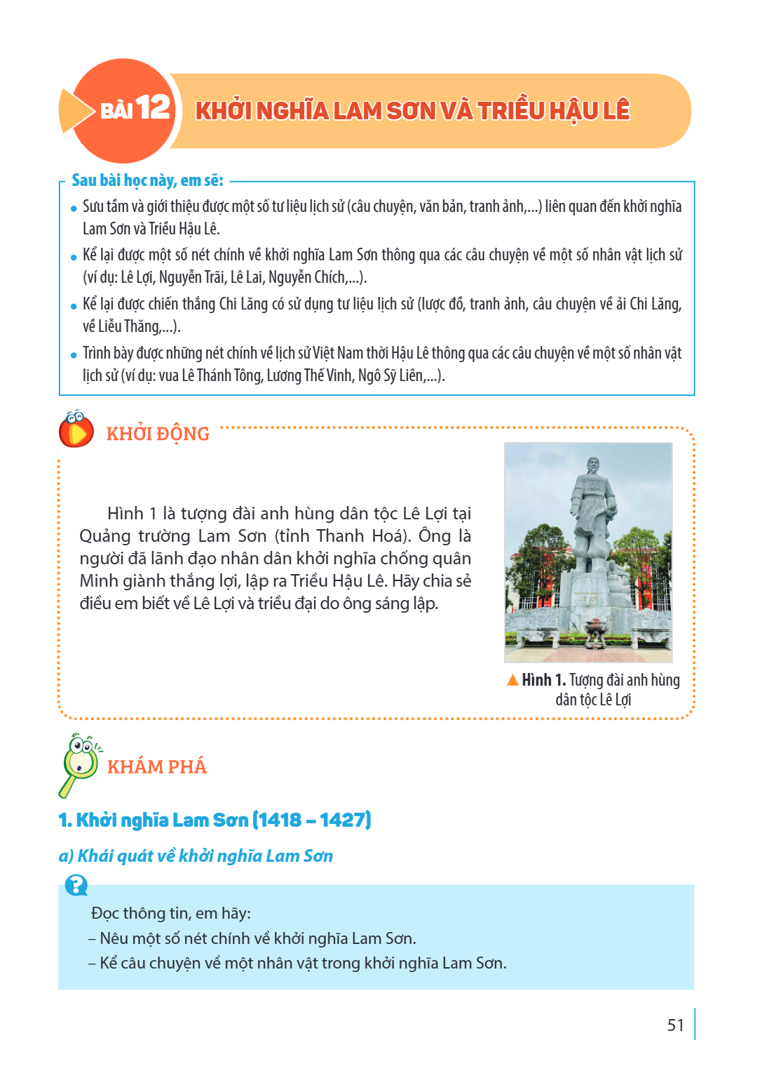 Bài 12. Khởi nghĩa Lam Sơn và Triều Hậu Lê Sau bài học này, em sẽ: Sưu tầm và giới thiệu được một số tư liệu lịch sử (câu chuyện, văn bản, tranh ảnh,...) liên q