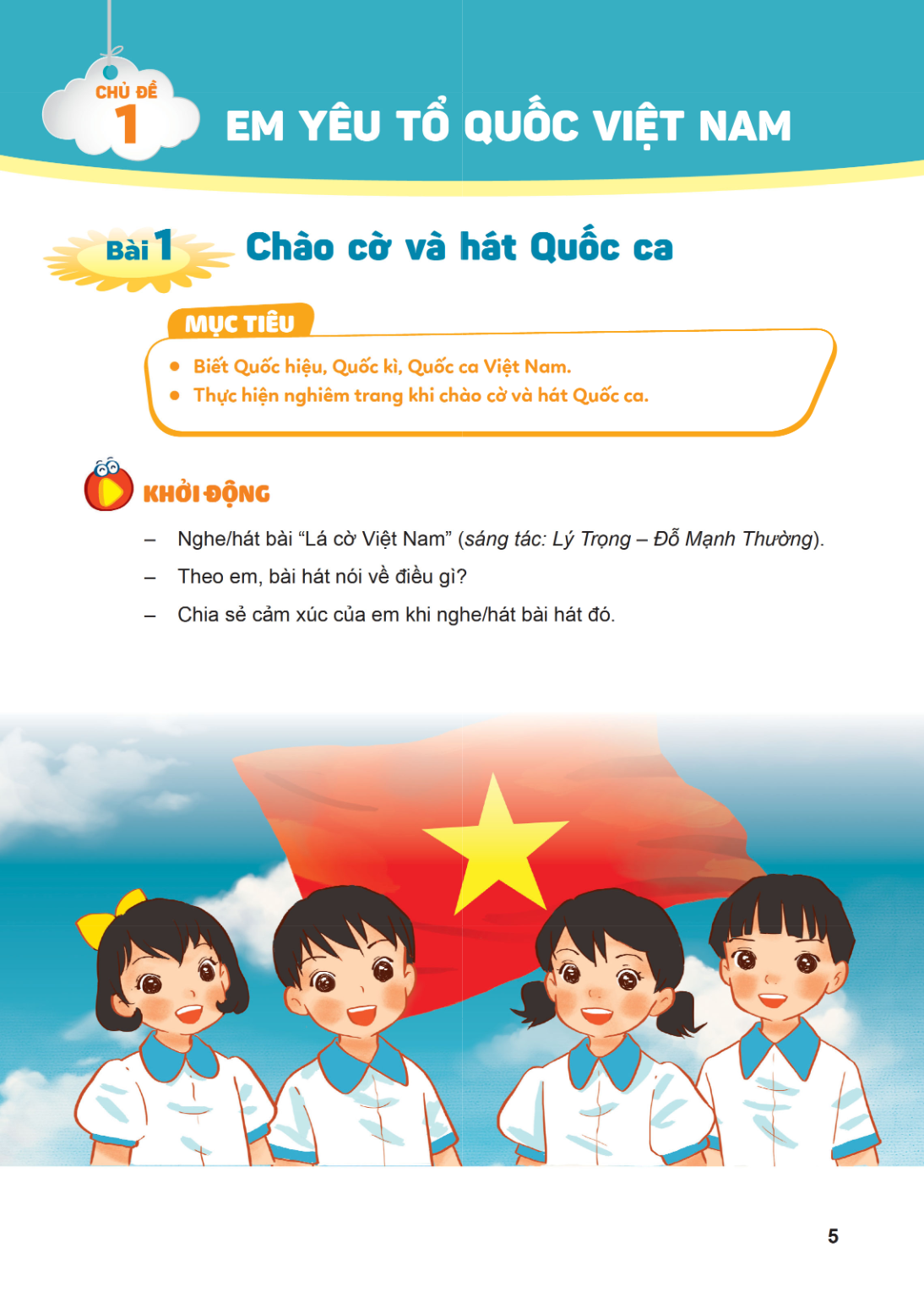 CHỦ ĐỀ 1. EM YÊU TỔ QUỐC VIỆT NAM Bài 1. Chào cờ và hát Quốc ca MỤC TIÊU Biết Quốc hiệu, Quốc kì, Quốc ca Việt Nam. Thực hiện nghiêm trang khi chào cờ và hát Qu