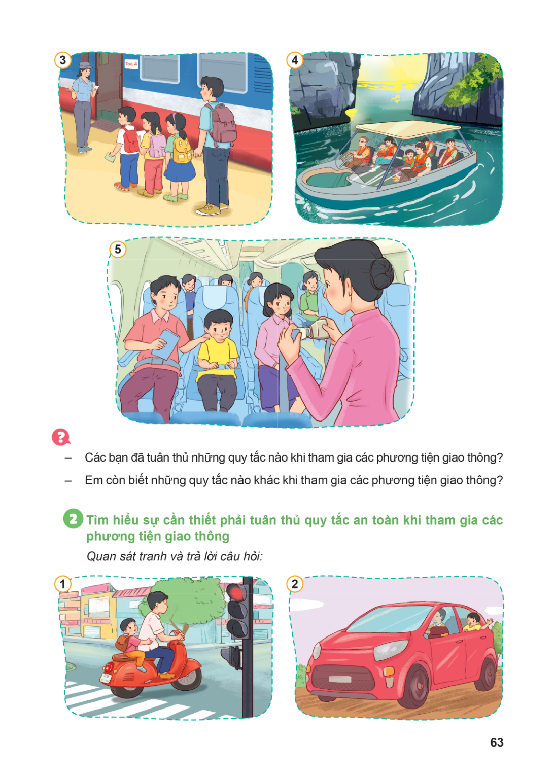 3 4 5 ? Các bạn đã tuân thủ những quy tắc nào khi tham gia các phương tiện giao thông? - Em còn biết những quy tắc nào khác khi tham gia các phương tiện giao th