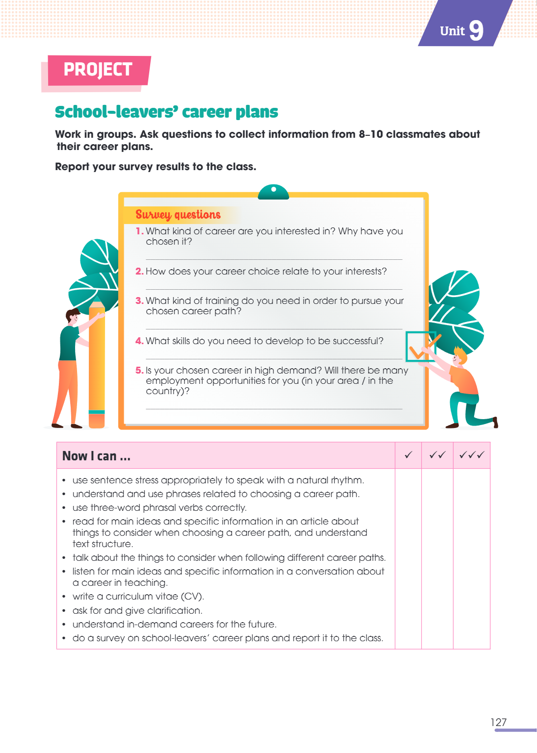 Unit9 Project School-leavers' career plans Work in groups. Ask questions to collect information from 8-10 classmates about their career plans. Report your surve