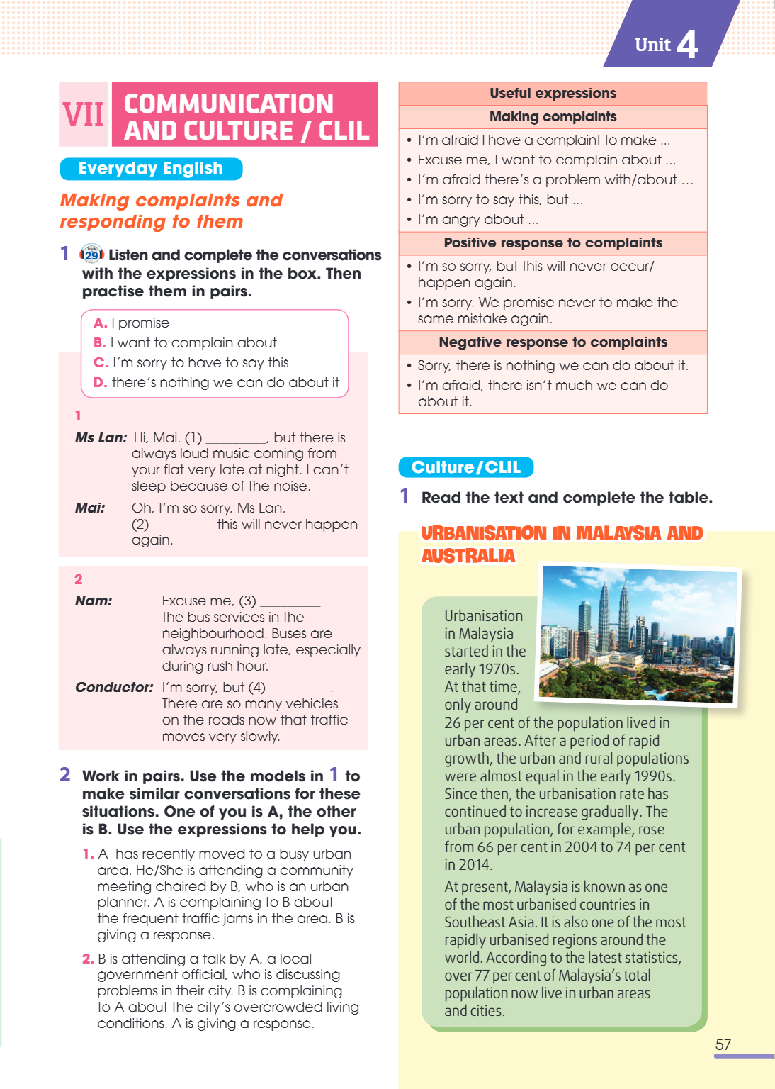 VII Communication and culture / clil Everyday English Making complaints and responding to them 1 Listen and complete the conversations Track with the expression