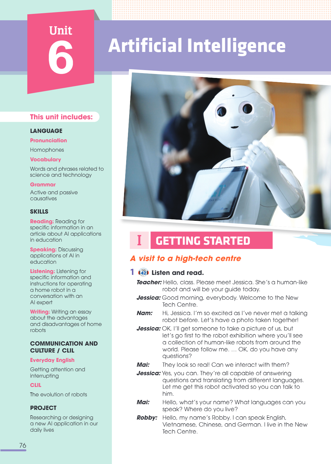 Unit 6. ARTIFICIAL INTELLIGENCE This unit includes: LANGUAGE Pronunciation Homophones Vocabulary Words and phrases related to science and technology Grammar Act