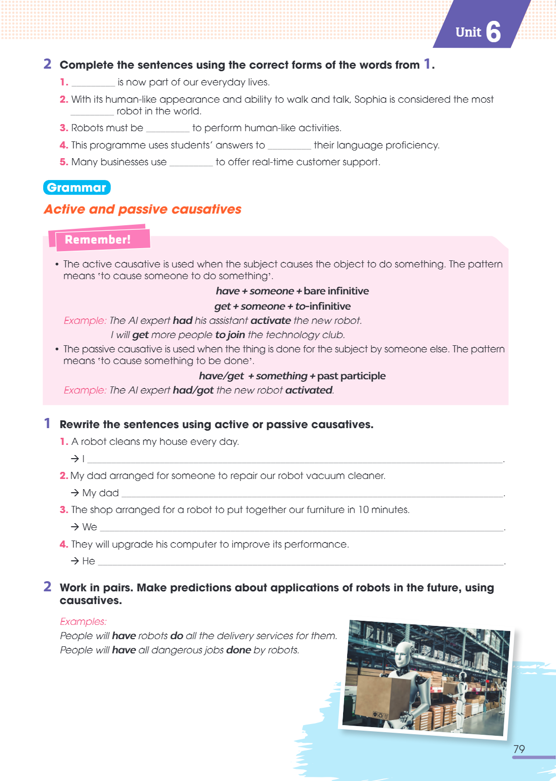 Unit6 2 Complete the sentences using the correct forms of the words from 1 . 1. _________ is now part of our everyday lives. With its human-like appearance and 