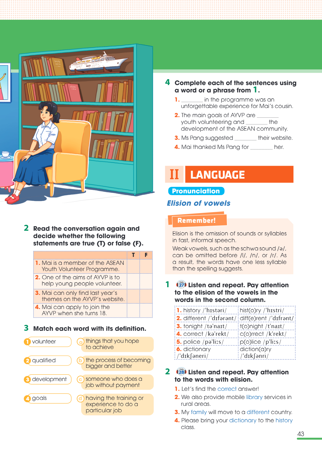 II language Pronunciation Elision of vowels Remember! Elision is the omission of sounds or syllables in fast, informal speech. Weak vowels, such as the schwa so