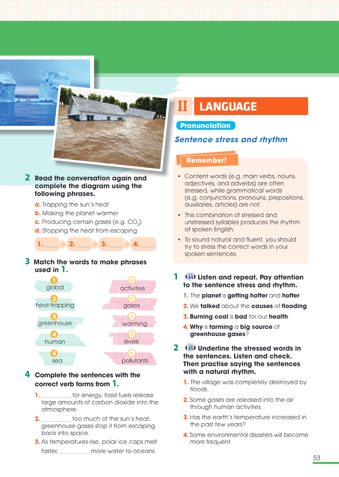 II language Pronunciation Sentence stress and rhythm Remember! Content words (e.g. main verbs, nouns, adjectives, and adverbs) are often stressed, while grammat