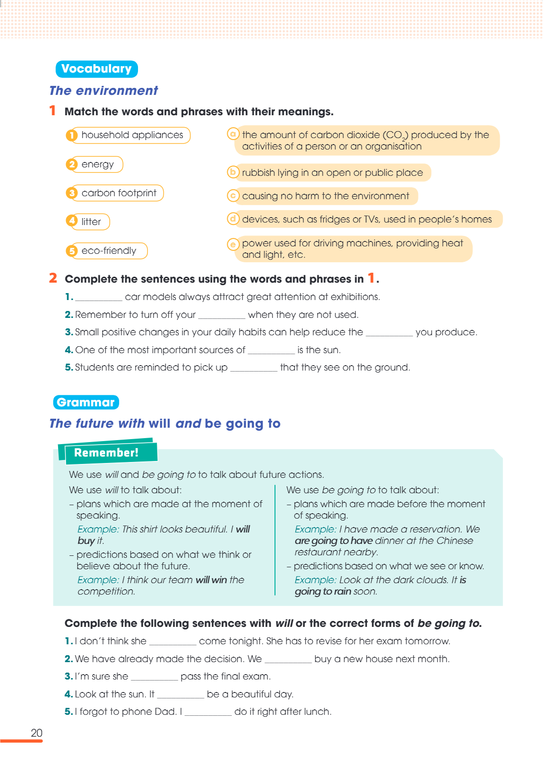 Grammar The future with will and be going to Remember! We use will and be going to to talk about future actions. We use will to talk about: - plans which are ma