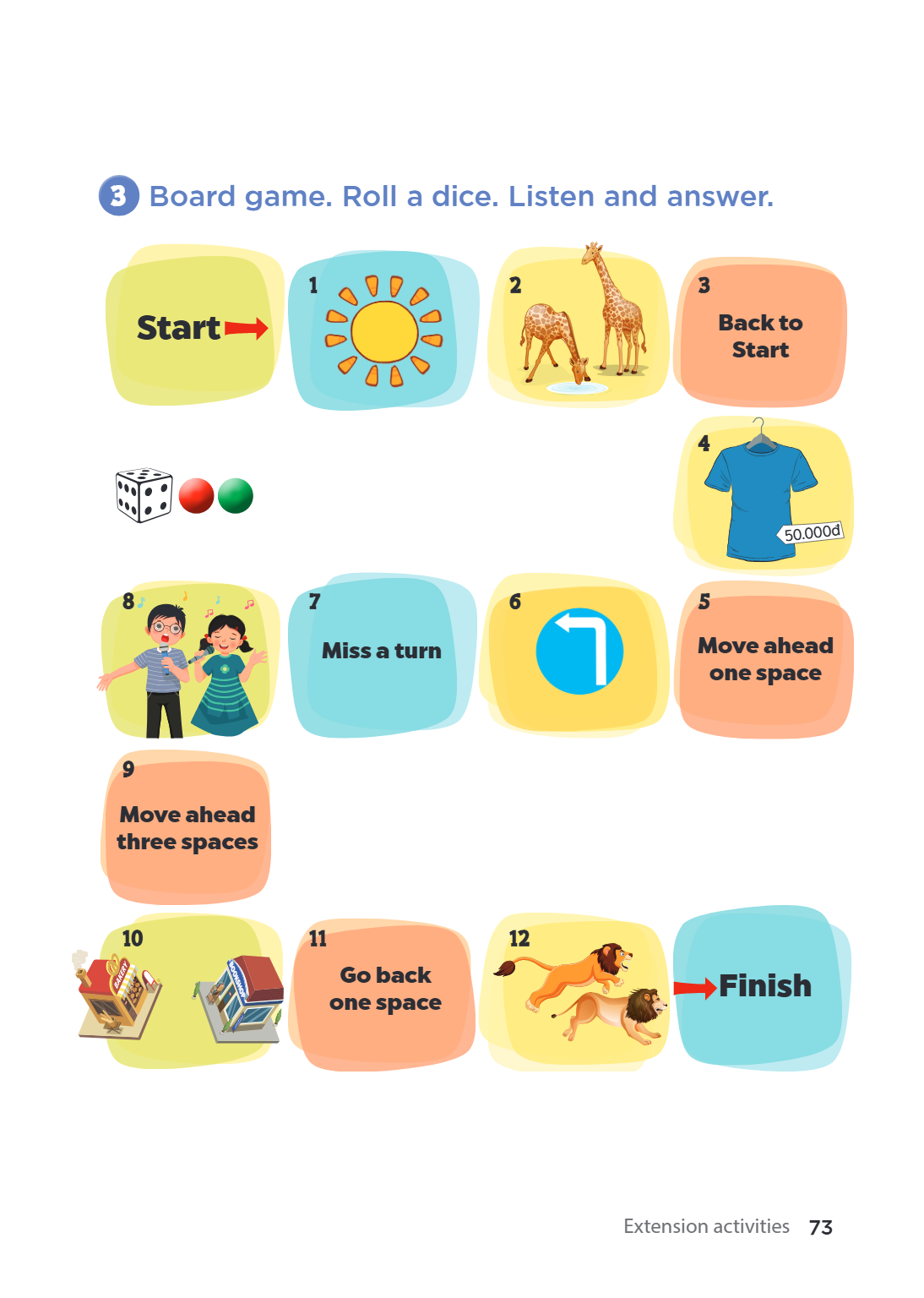 3. Board game. Roll a dice. Listen and answer.
