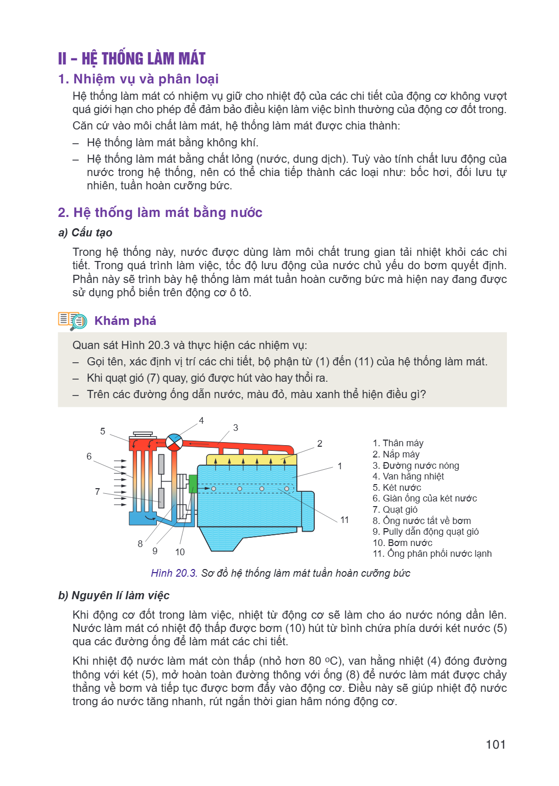 II - HỆ THỐNG LÀM MÁT 1. Nhiệm vụ và phân loại Hệ thống làm mát có nhiệm vụ giữ cho nhiệt độ của các chi tiết của động cơ không vượt quá giới hạn cho phép để đả
