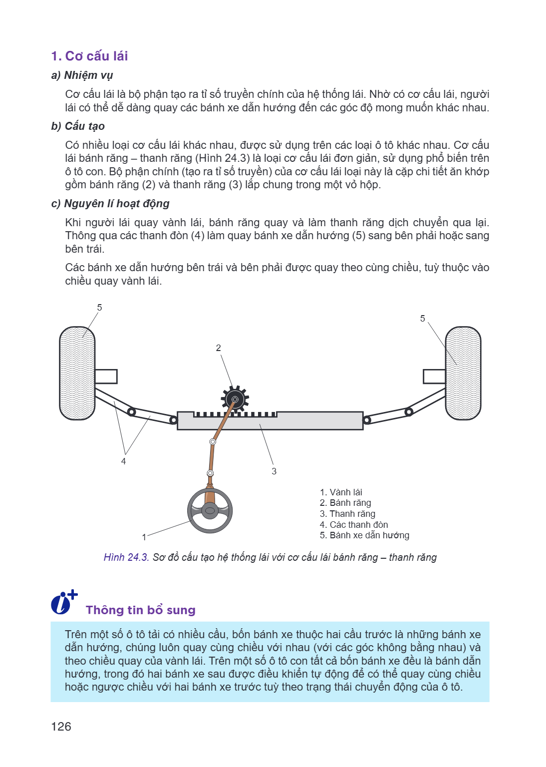 1. Cơ cấu lái a) Nhiệm vụ Cơ cấu lái là bộ phận tạo ra tỉ số truyền chính của hệ thống lái. Nhờ có cơ cấu lái, người lái có thể dễ dàng quay các bánh xe dẫn hướ
