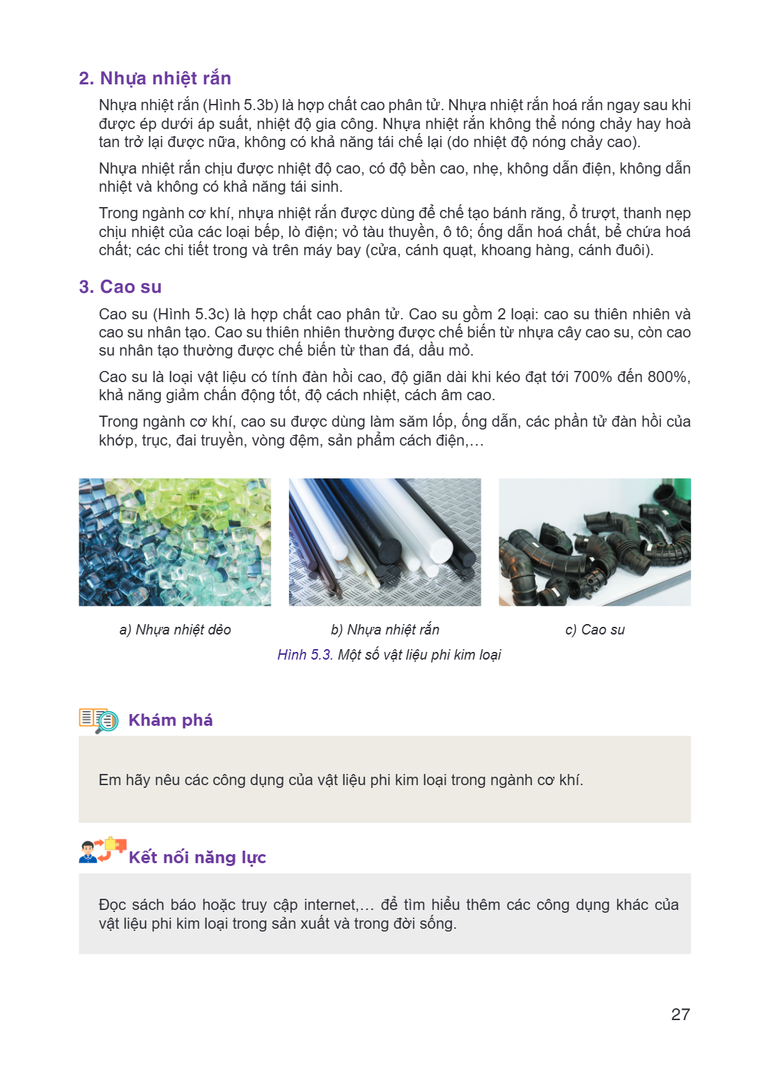 2. Nhựa nhiệt rắn Nhựa nhiệt rắn (Hình 5.3b) là hợp chất cao phân tử. Nhựa nhiệt rắn hoá rắn ngay sau khi được ép dưới áp suất, nhiệt độ gia công. Nhựa nhiệt rắ
