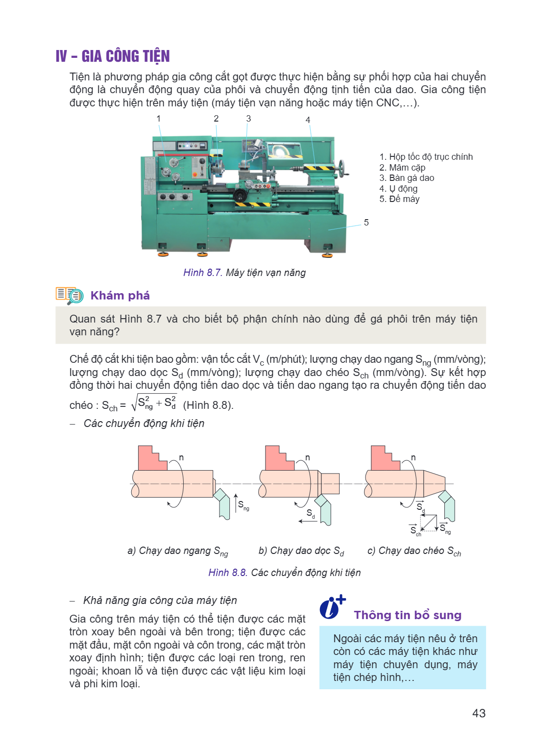 IV – GIA CÔNG TIỆN Tiện là phương pháp gia công cắt gọt được thực hiện bằng sự phối hợp của hai chuyển động là chuyển động quay của phôi và chuyển động tinh tiế