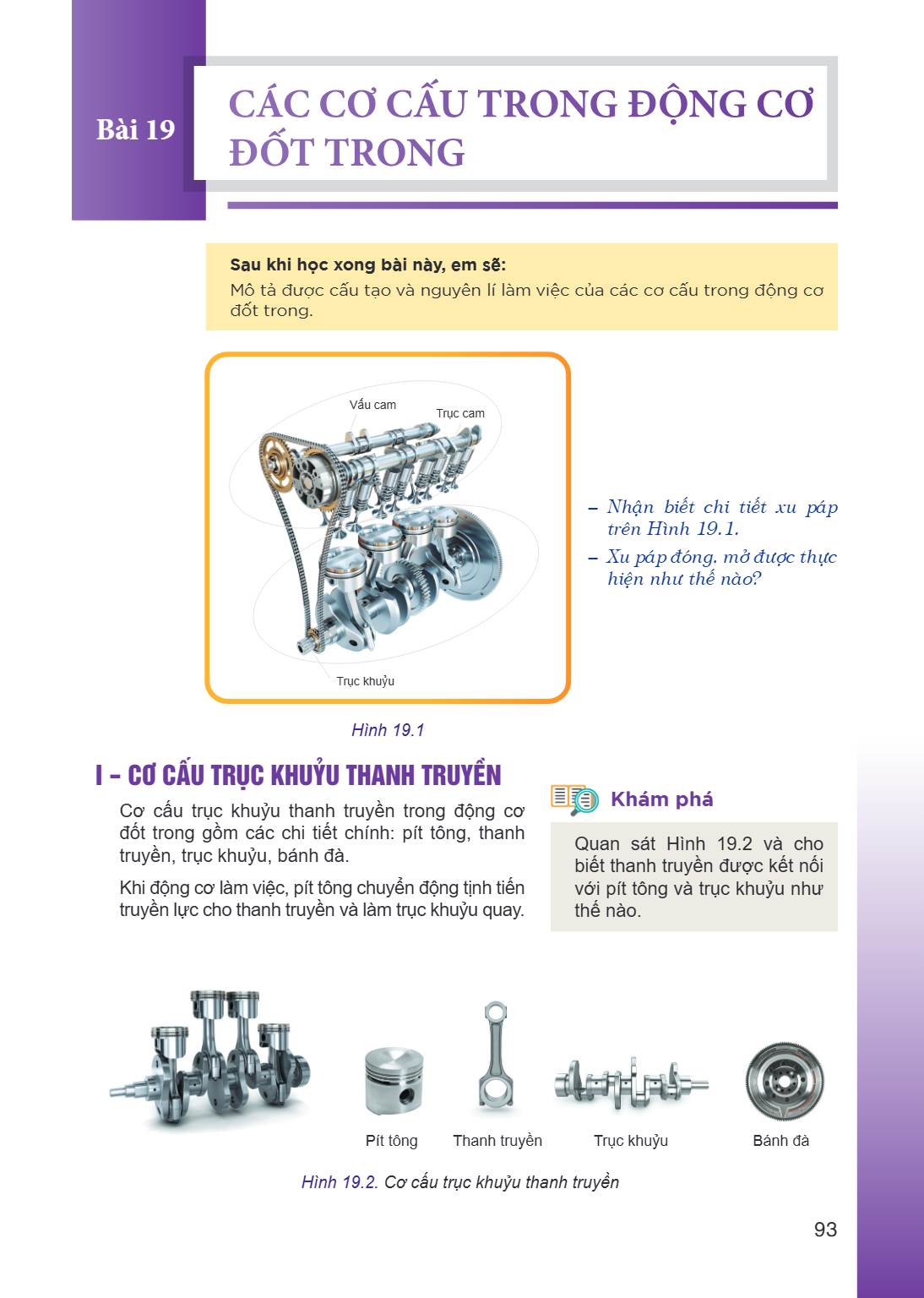 Bài 19. Các cơ cấu trong động cơ đốt trong Sau khi học xong bài này, em sẽ: Mô tả được cấu tạo và nguyên lí làm việc của các cơ cấu trong động cơ đốt trong. Hìn