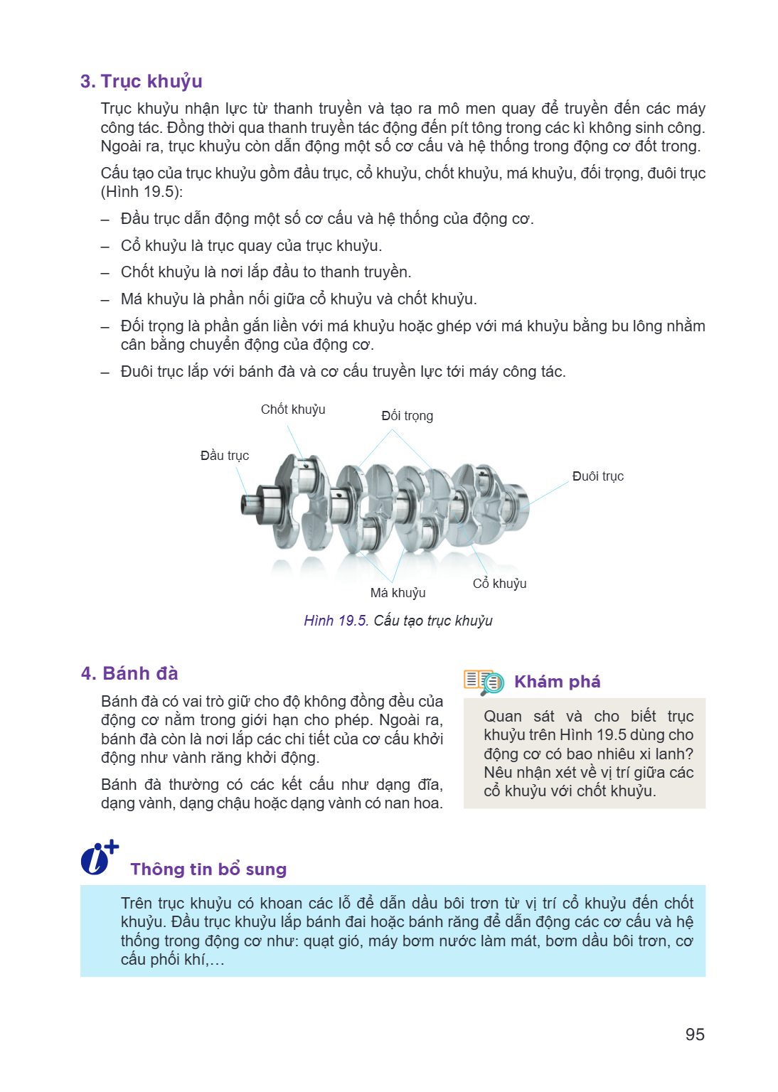 3. Trục khuỷu Trục khuỷu nhận lực từ thanh truyền và tạo ra mô men quay để truyền đến các máy công tác. Đồng thời qua thanh truyền tác động đến pít tông trong c