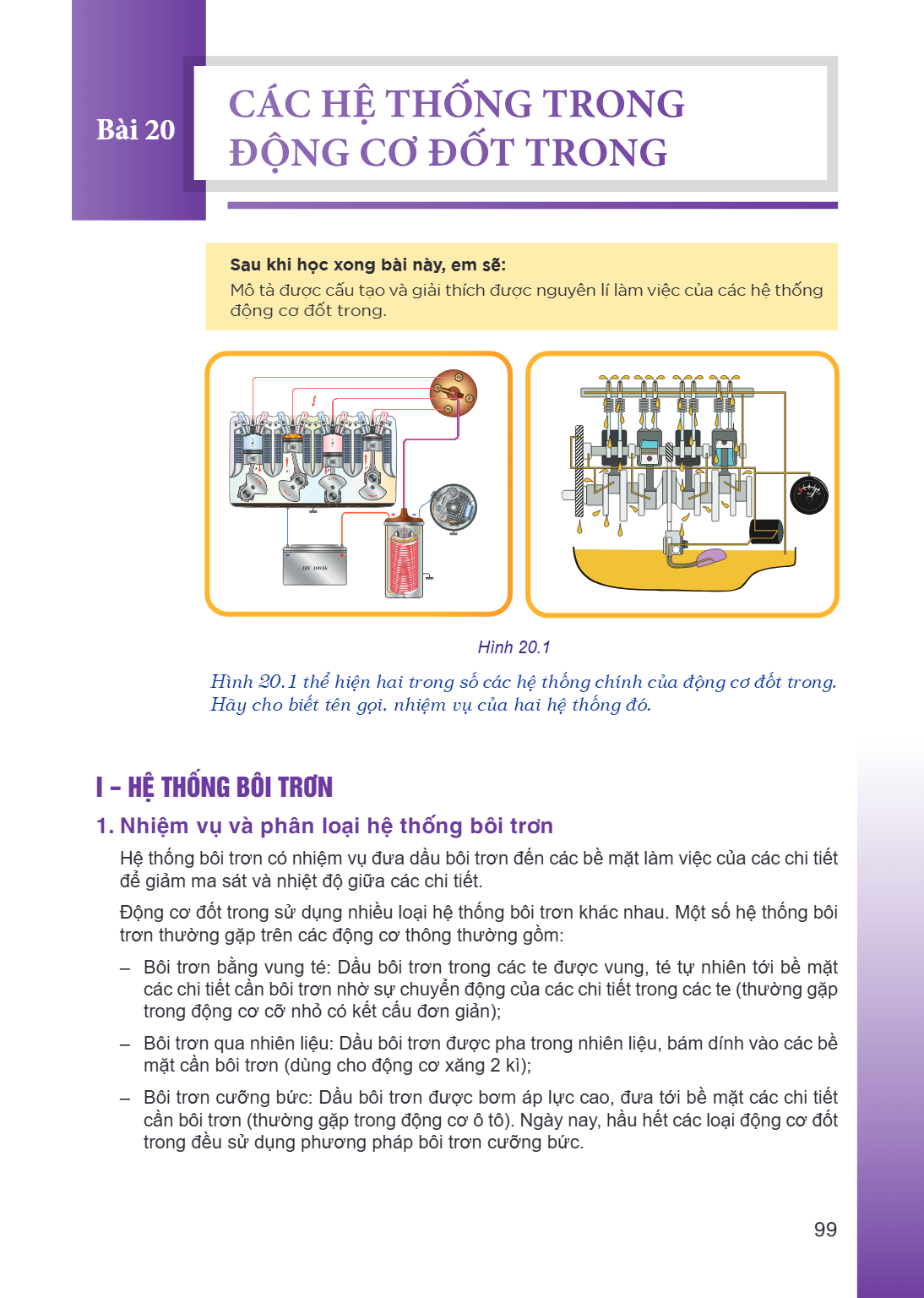 Bài 20. Các hệ thống trong động cơ đốt trong Sau khi học xong bài này, em sẽ: Mô tả được cấu tạo và giải thích được nguyên lí làm việc của các hệ thống động cơ 
